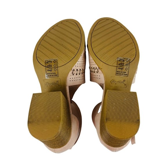 Qupid Boho Ankle Strap Open Toe Chunky Heels Pink Beige Sandals 9 - Picture 8 of 9